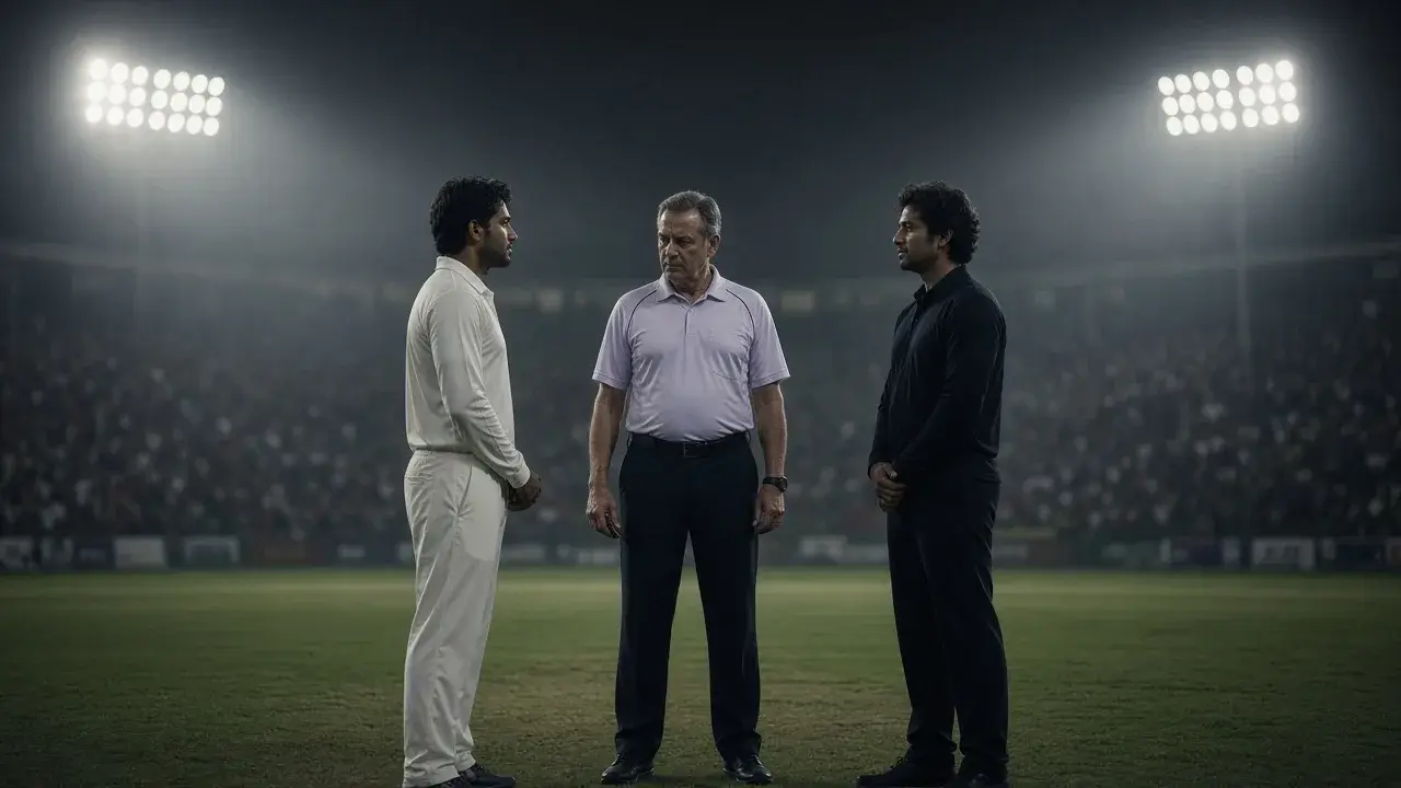Cricket toss under stadium lights