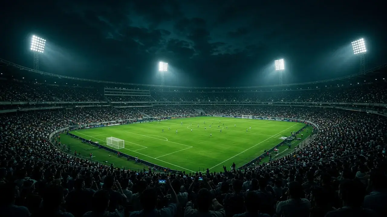 Floodlit football stadium
