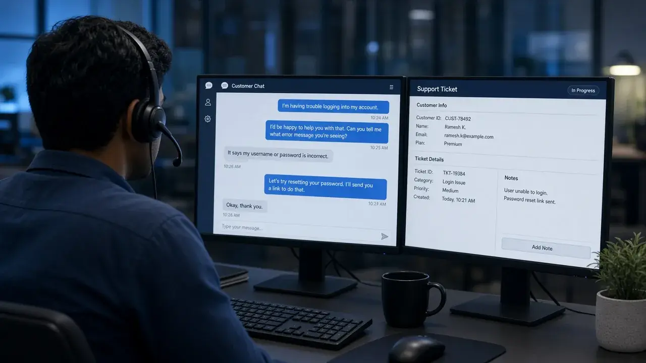 Support desk with two screens