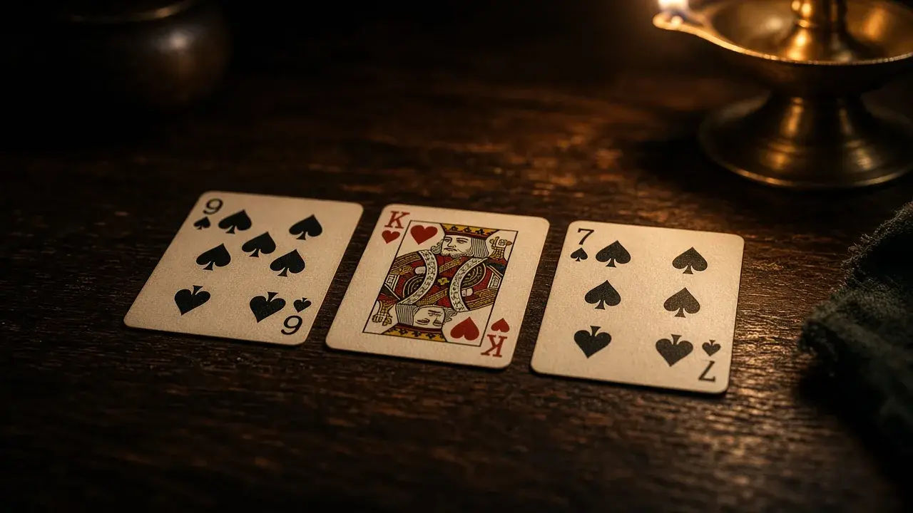 Teen patti cards on wood