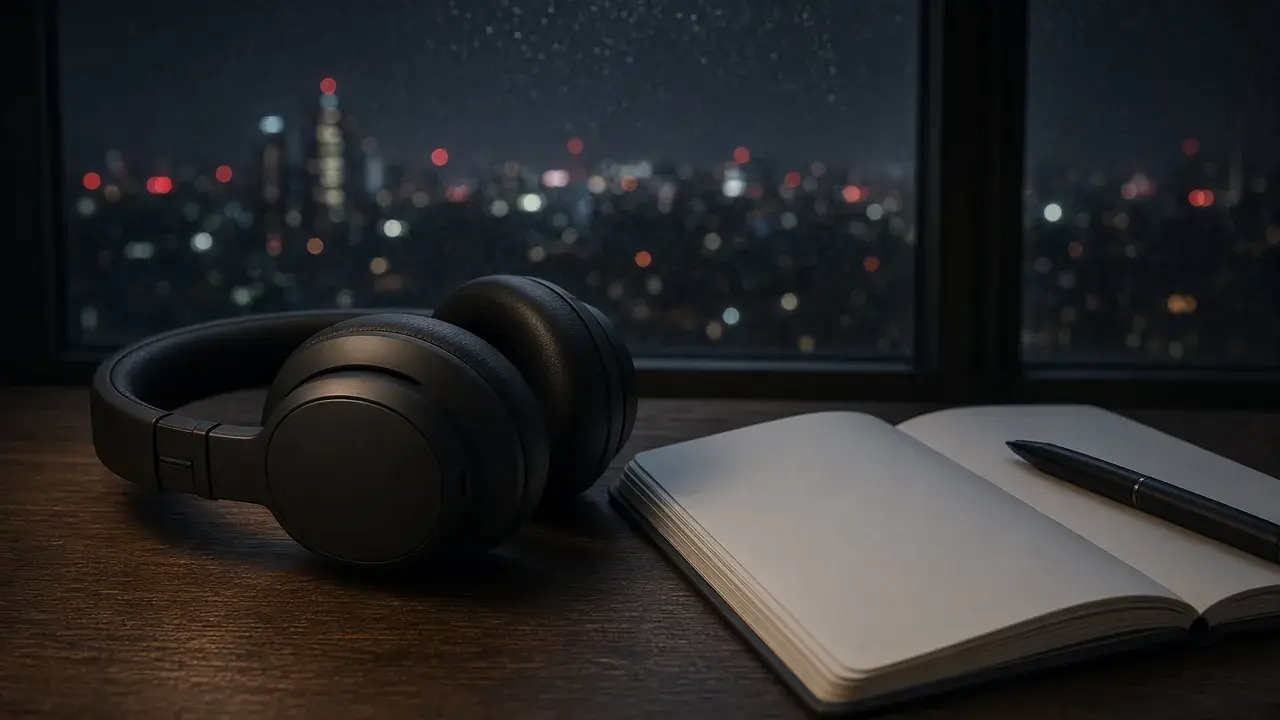 Headphones on a night desk
