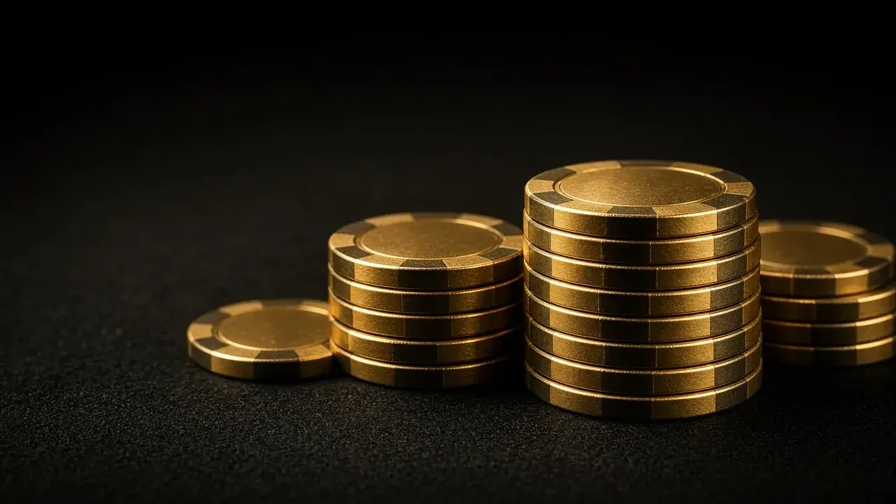 Gold poker chips in a spotlight