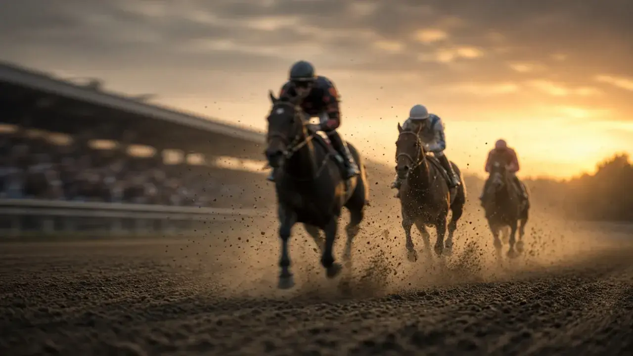 Horse racing at dusk