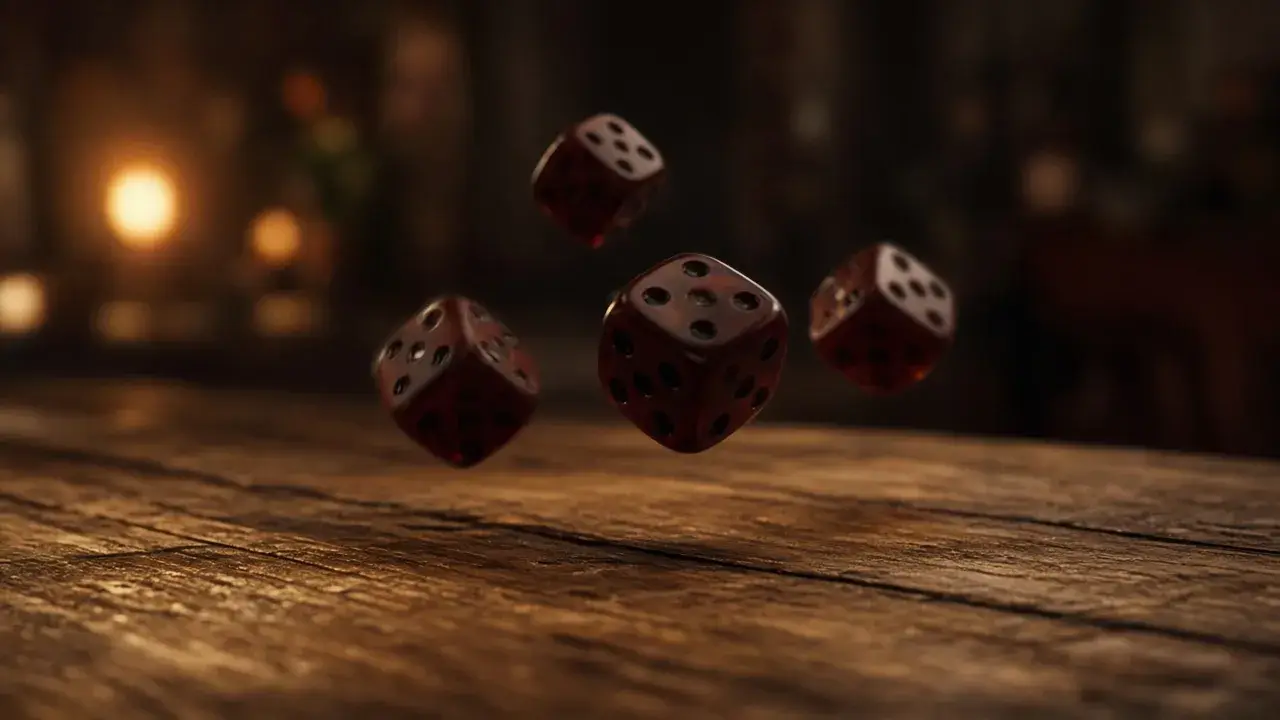 Dice in the air over a table