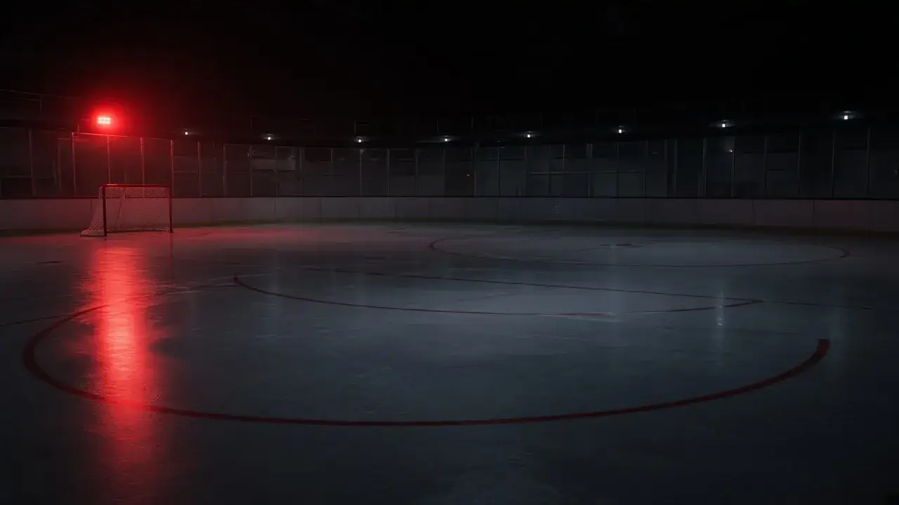 Empty hockey rink at night