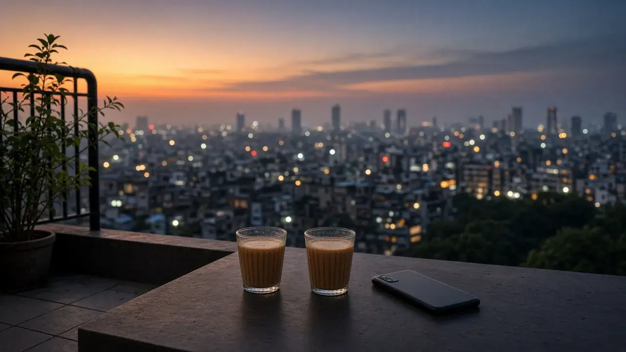 City rooftop at dusk
